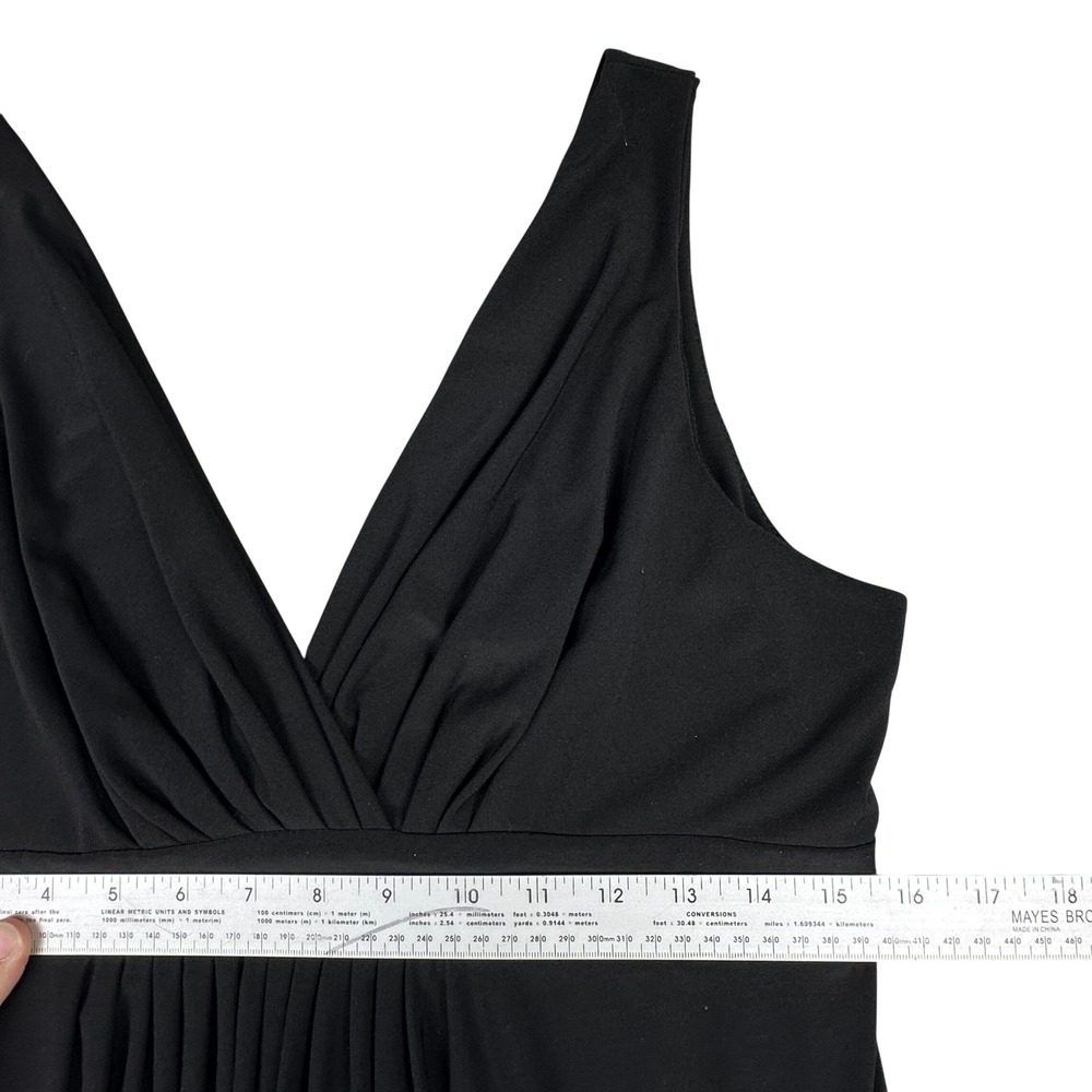 90s Y2k Womens Sleeveless V-Neck Empire Waist Pleated Little Black Dress LBD - Picture 4 of 13
